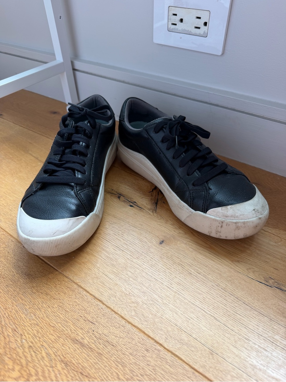 Dr. Scholl's Black Leather Sneakers with White Platform Sole
